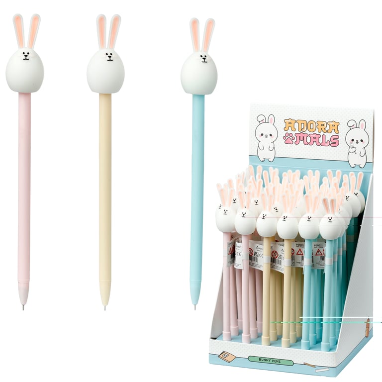 Fine Tip Pen with Topper - Adoramals Bunny, CE Marked and Kids Safe Black Ink Writing Pen
