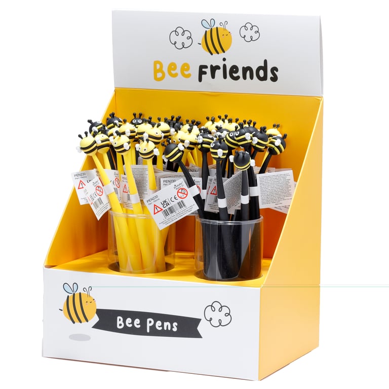 Fine Tip Pen with Topper - Bumble Bee, CE Marked and EN71 Compliant Plastic Writing Instrument with Black Ink and Fine Nib.