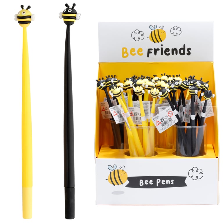 Fine Tip Pen with Topper - Bumble Bee, CE Marked and EN71 Compliant Plastic Writing Instrument with Black Ink and Fine Nib.