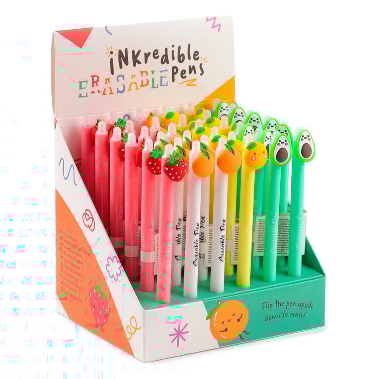 Erasable Pen with PVC Topper - Fruit, Click to Write and Erase