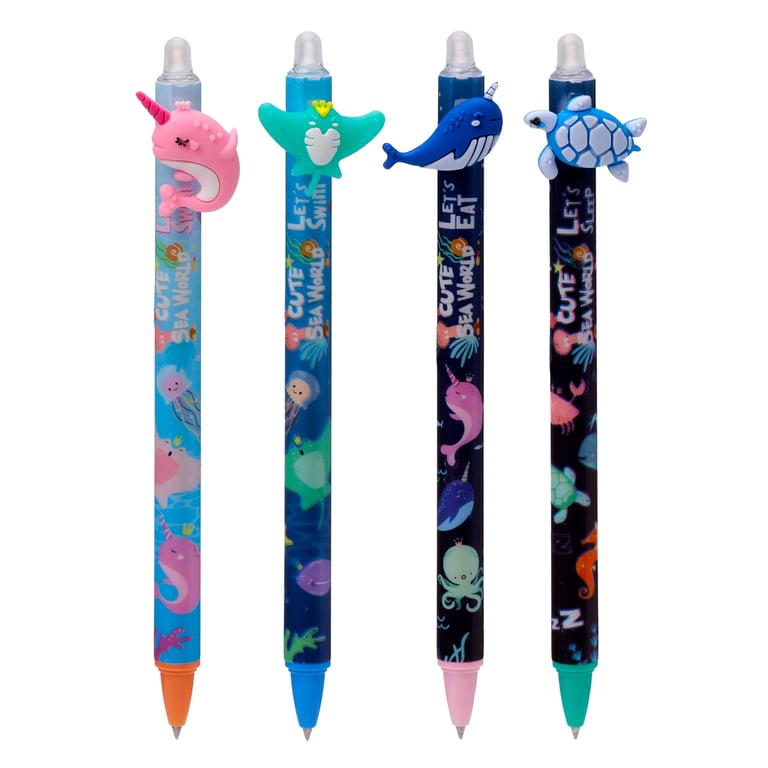 Erasable Sealife Pen - Blue Ink with Click Charm and Erasable Tip