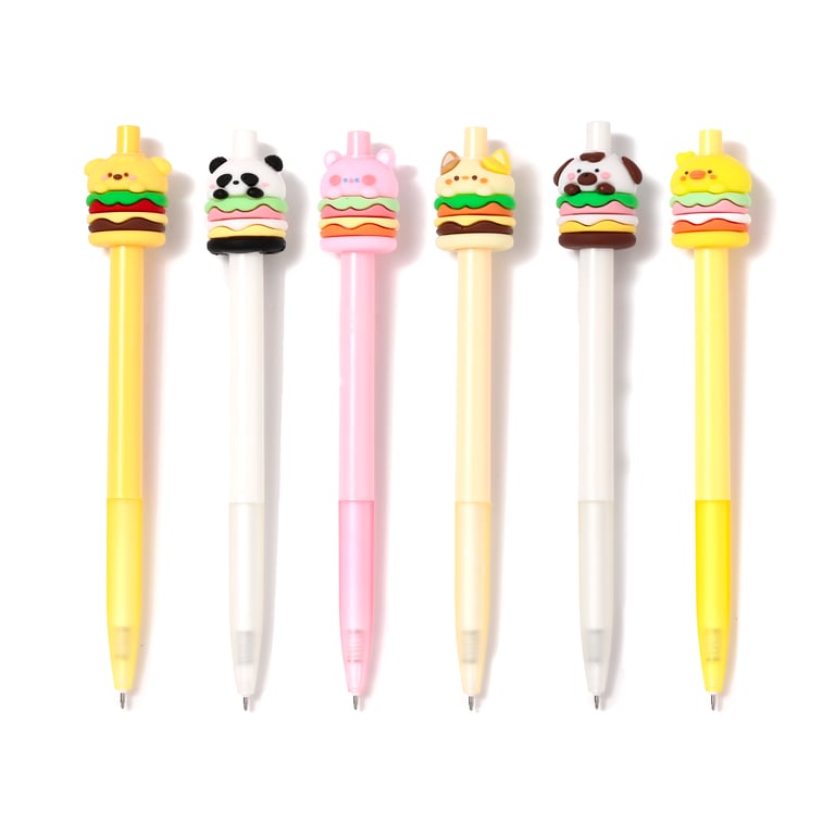 Fine Tip Pen with Topper - Foodiemals Cute Hamburger (ABS/PVC/Silicone)