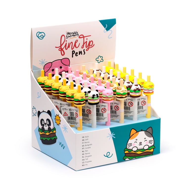 Fine Tip Pen with Topper - Foodiemals Cute Hamburger (ABS/PVC/Silicone)