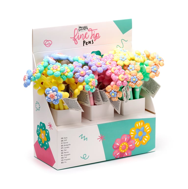 Fine Tip Pen with Topper - Wonderful Flower, ABS & PVC Construction, Fine Black Ink, CE/UKCA Marked, EN71 Compliant