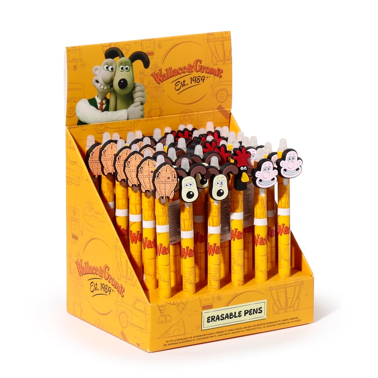 Wallace and Gromit Click-to-Use Erasable Pen with Blue Ink and PVC Topper - CE Marked