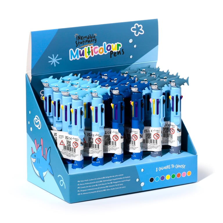 Multi Colour Shark Pen - 8 Colours CE/UKCA Marked & En71 Certified Plastic Writing Instrument