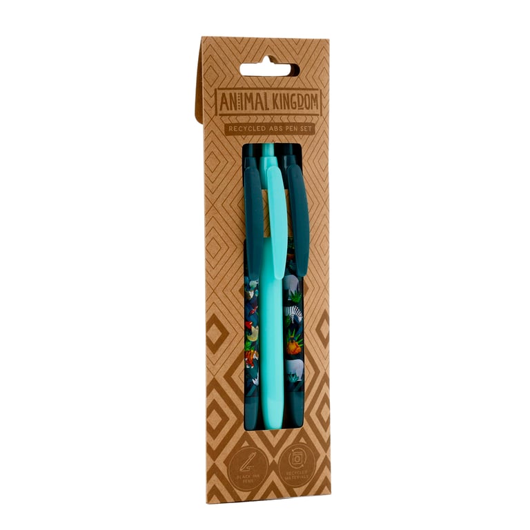 Recycled ABS 3 Piece Pen Set - Animal Kingdom Eco Friendly Pens with Black Ink