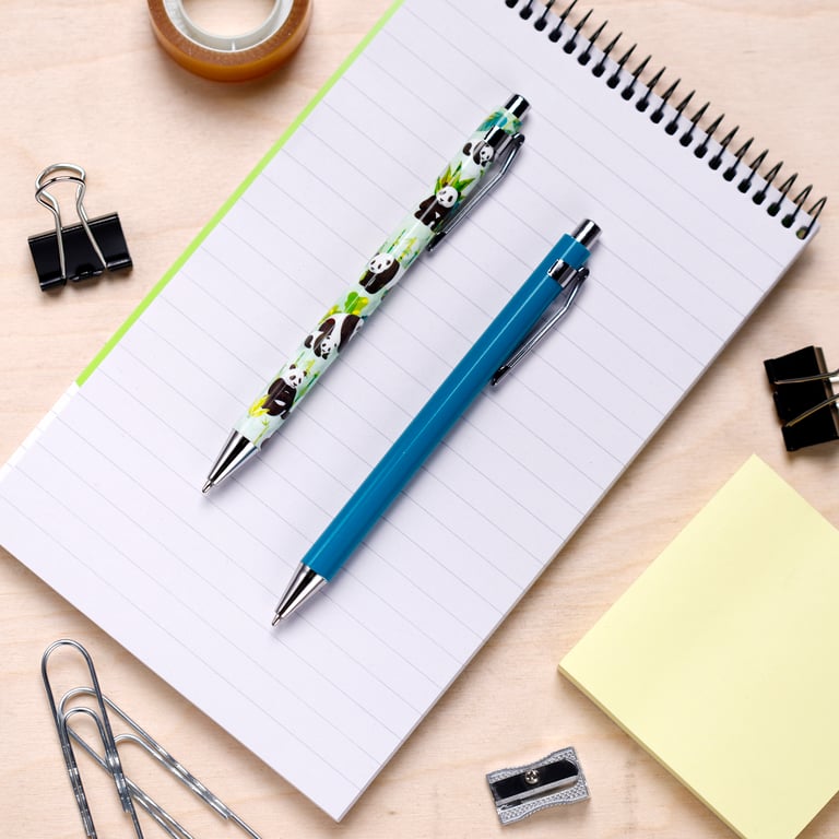 Panda Kingdom Twin Pen Set - Black Ink Plastic and Metal Pens