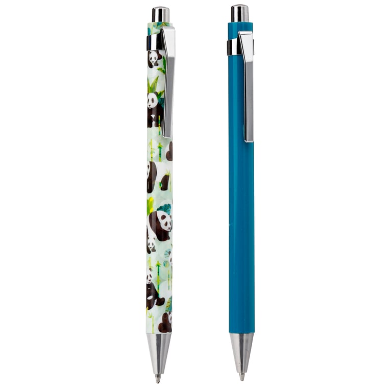 Panda Kingdom Twin Pen Set - Black Ink Plastic and Metal Pens