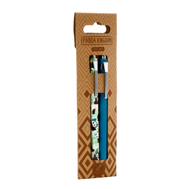 Panda Kingdom Twin Pen Set - Black Ink Plastic and Metal Pens