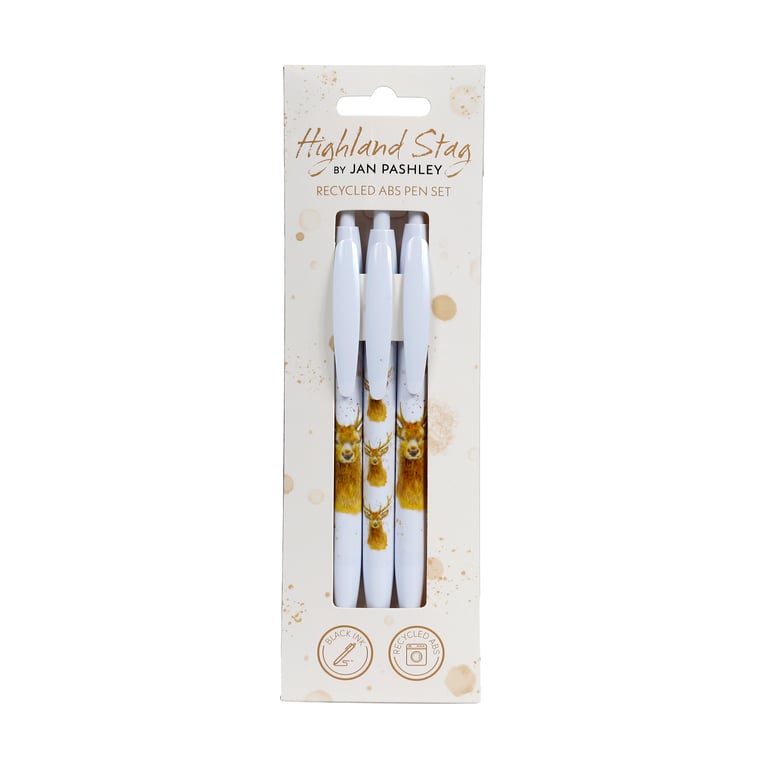 Recycled ABS Jan Pashley Stag 3 Piece Black Ink Pen Set