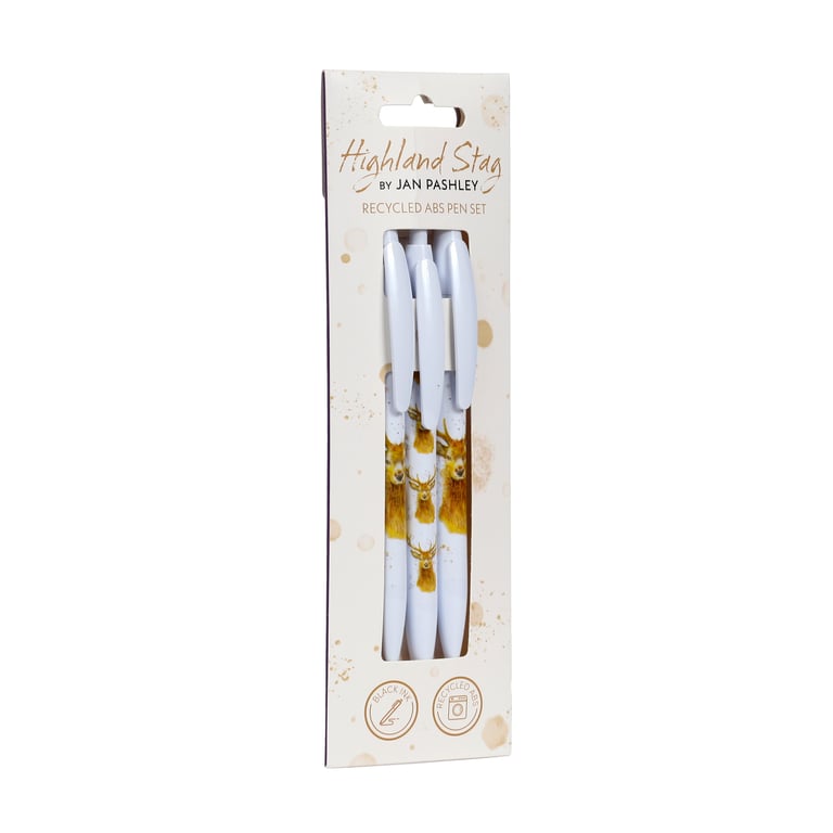 Recycled ABS Jan Pashley Stag 3 Piece Black Ink Pen Set