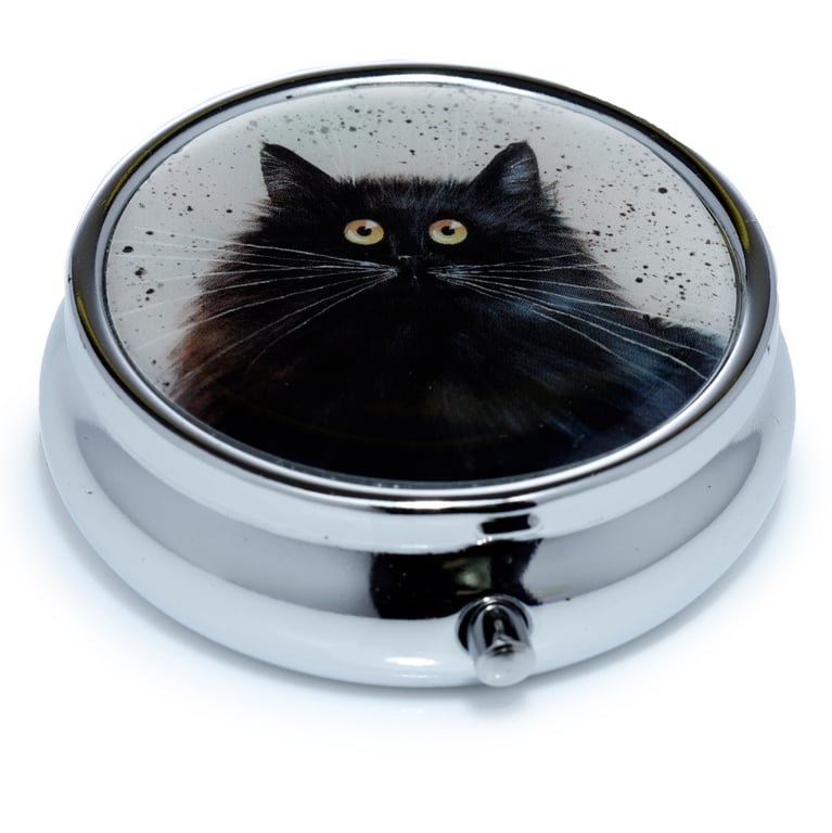 Kim Haskins Licensed 3-Compartment Metal and Plastic Cats Pill Box