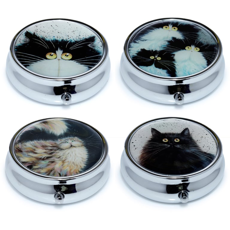 Kim Haskins Licensed 3-Compartment Metal and Plastic Cats Pill Box