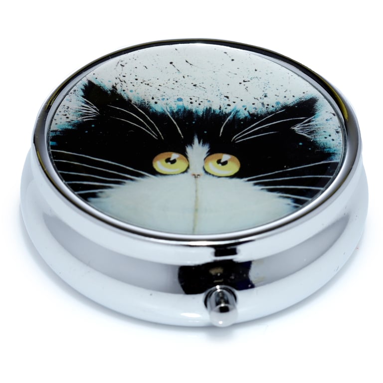 Kim Haskins Licensed 3-Compartment Metal and Plastic Cats Pill Box