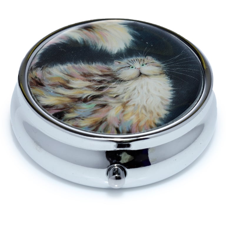 Kim Haskins Licensed 3-Compartment Metal and Plastic Cats Pill Box