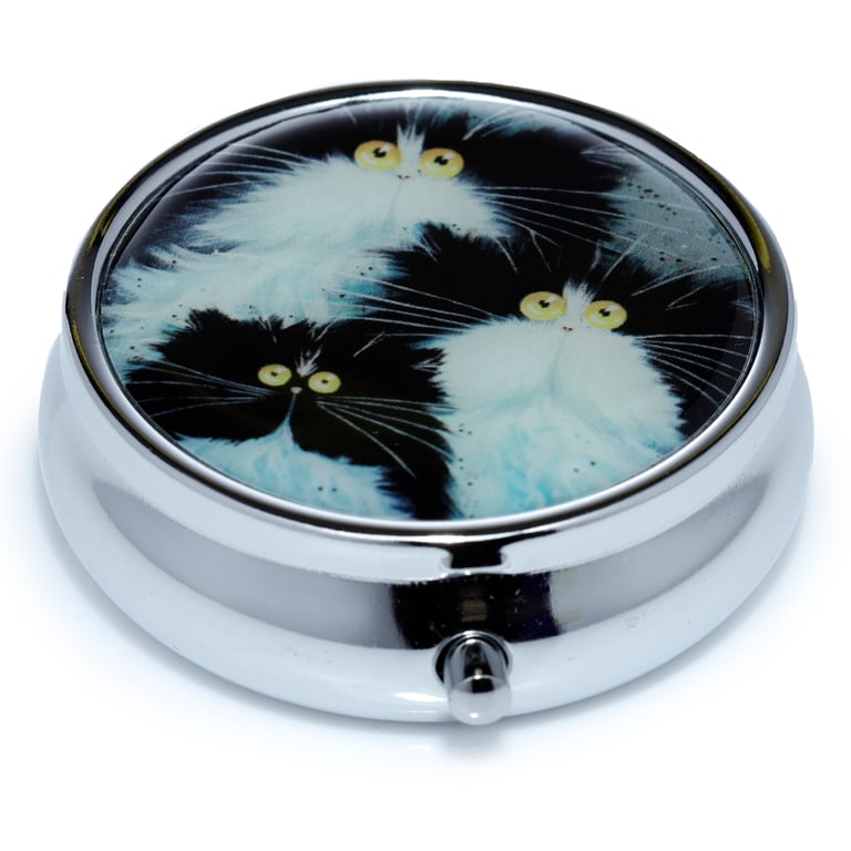 Kim Haskins Licensed 3-Compartment Metal and Plastic Cats Pill Box