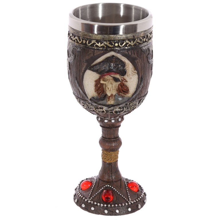 Pirate Design Resin and Stainless Steel Decorative Goblet - Perfect for Pirate Themed Drinkware