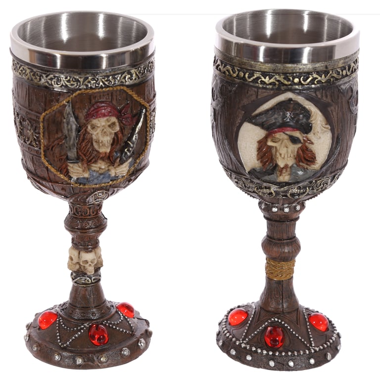 Pirate Design Resin and Stainless Steel Decorative Goblet - Perfect for Pirate Themed Drinkware