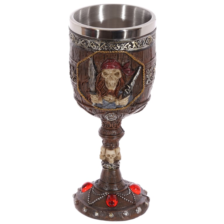 Pirate Design Resin and Stainless Steel Decorative Goblet - Perfect for Pirate Themed Drinkware