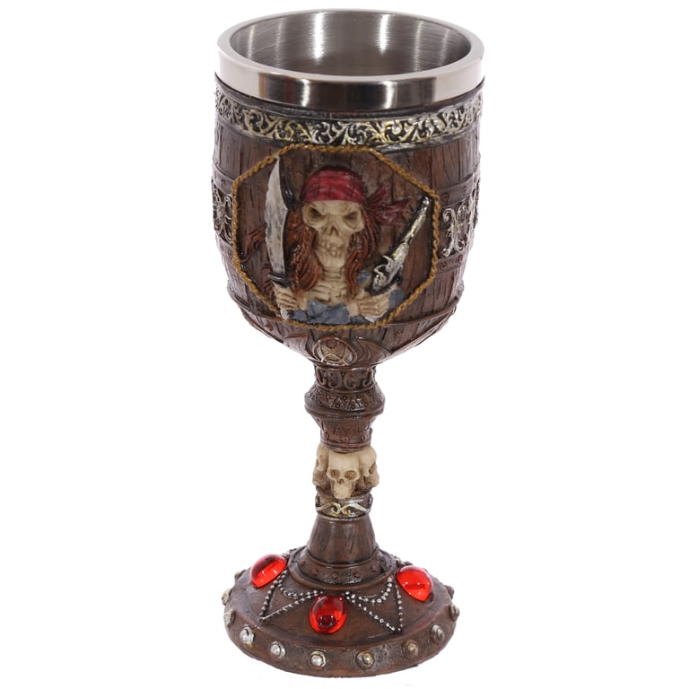 Pirate Design Resin and Stainless Steel Decorative Goblet - Perfect for Pirate Themed Drinkware