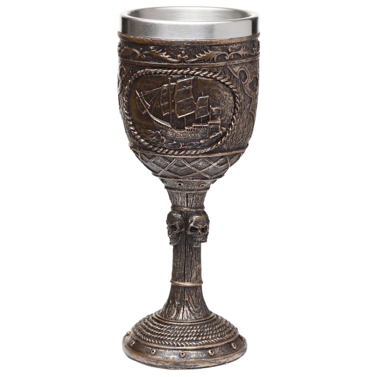 Brushed Gold Wood Effect Pirate Goblet - Decorative Resin Wine Glass