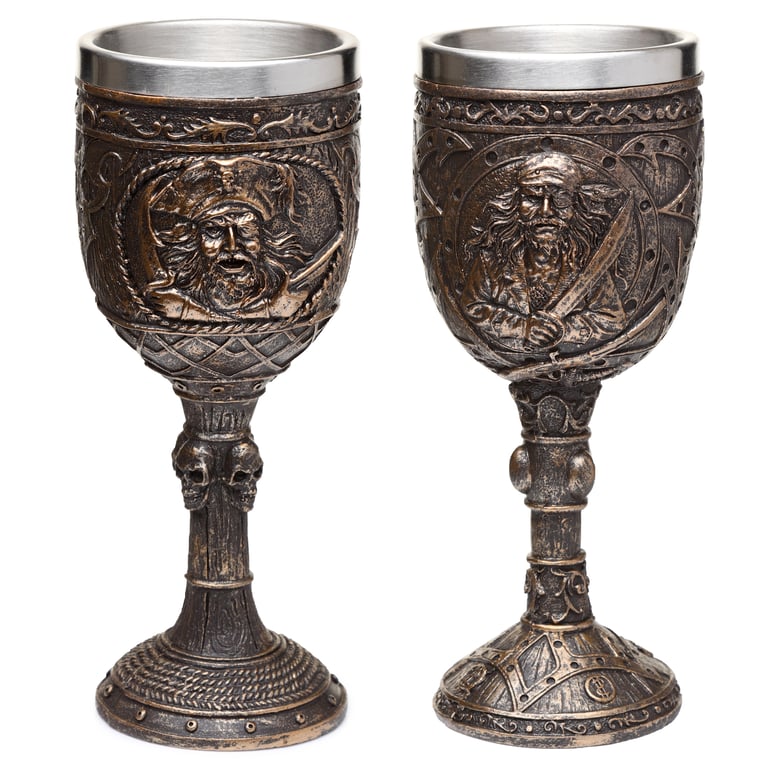 Brushed Gold Wood Effect Pirate Goblet - Decorative Resin Wine Glass