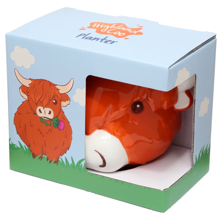 Decorative Ceramic Highland Coo Cow Wall Planter - Indoor/Outdoor Plant Container with Dolomite Material and Wall Mount Option