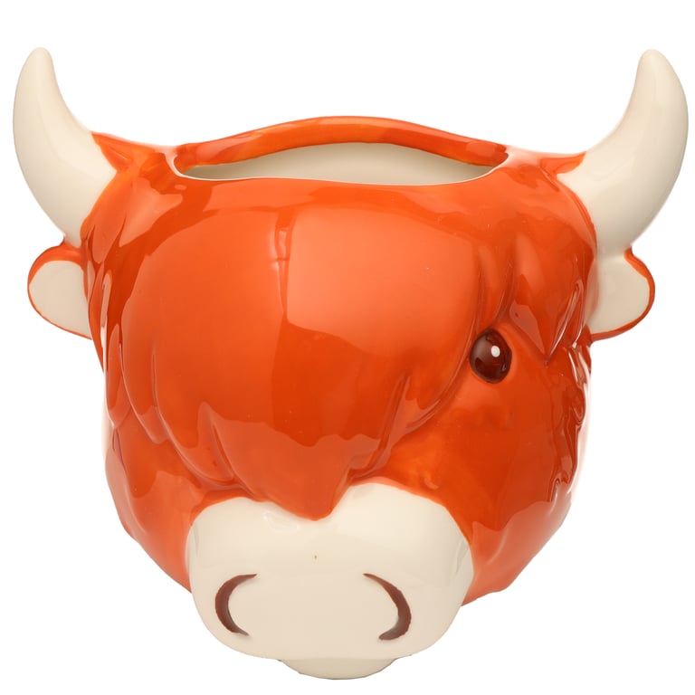Decorative Ceramic Highland Coo Cow Wall Planter - Indoor/Outdoor Plant Container with Dolomite Material and Wall Mount Option
