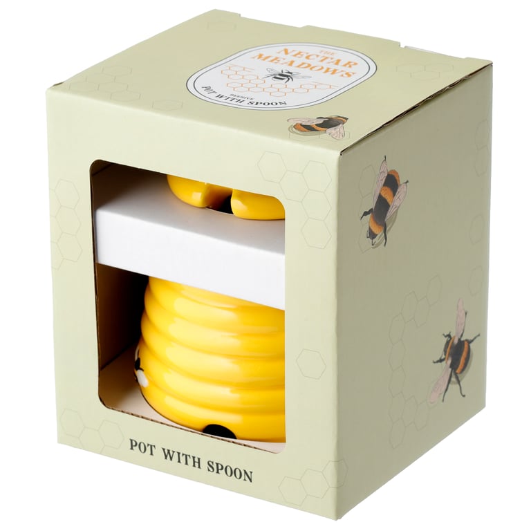 Dolomite Ceramic Beehive Shaped Pot with Lid and Spoon - Food Safe and Durable