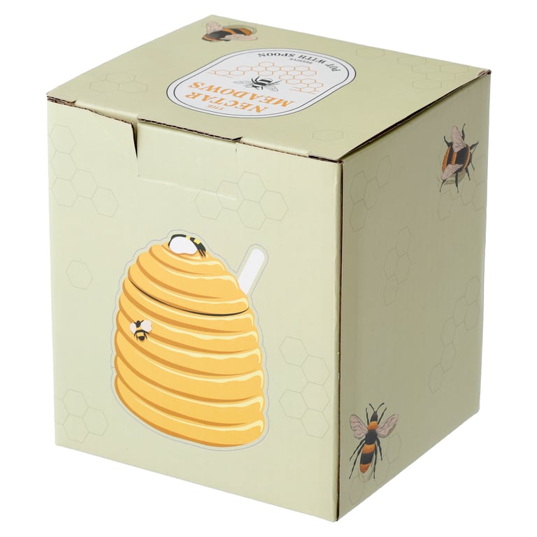 Dolomite Ceramic Beehive Shaped Pot with Lid and Spoon - Food Safe and Durable