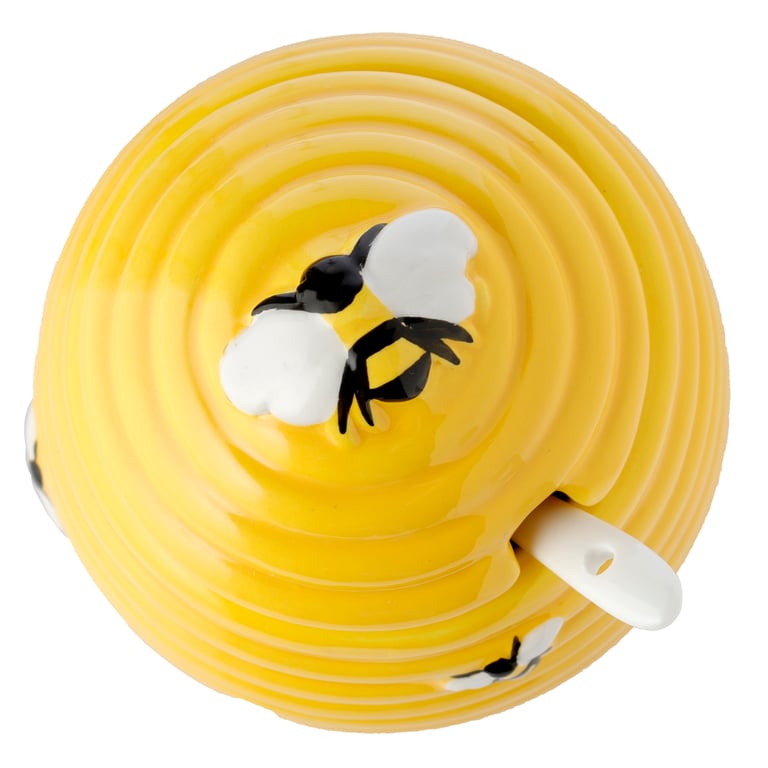 Dolomite Ceramic Beehive Shaped Pot with Lid and Spoon - Food Safe and Durable