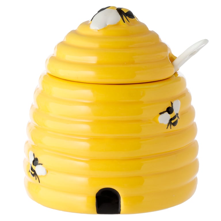 Dolomite Ceramic Beehive Shaped Pot with Lid and Spoon - Food Safe and Durable
