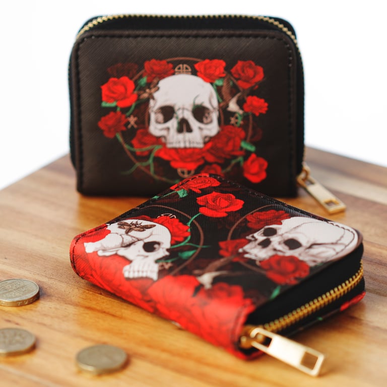 Small Zip Around Wallet - PVC and Polyester Oxford Cloth with Metal Zip Closure and Card Holder