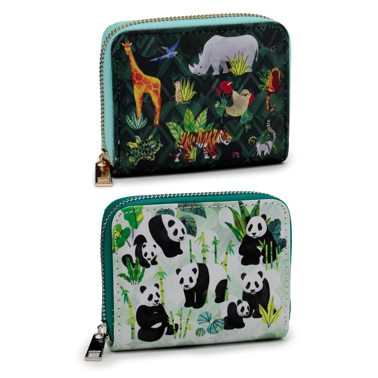 Small Zip Around Wallet - PVC & Polyester Oxford Cloth with Metal Zip and Card Holder for Animal Kingdom Fans