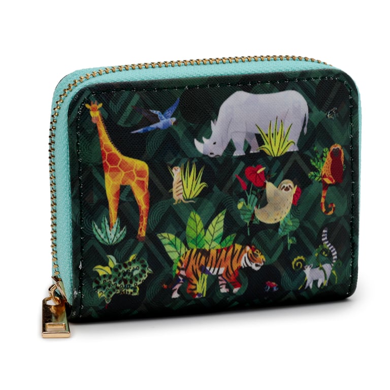 Small Zip Around Wallet - PVC & Polyester Oxford Cloth with Metal Zip and Card Holder for Animal Kingdom Fans