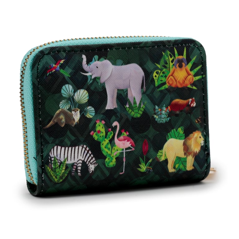 Small Zip Around Wallet - PVC & Polyester Oxford Cloth with Metal Zip and Card Holder for Animal Kingdom Fans