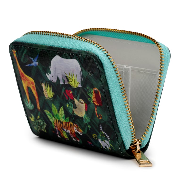 Small Zip Around Wallet - PVC & Polyester Oxford Cloth with Metal Zip and Card Holder for Animal Kingdom Fans