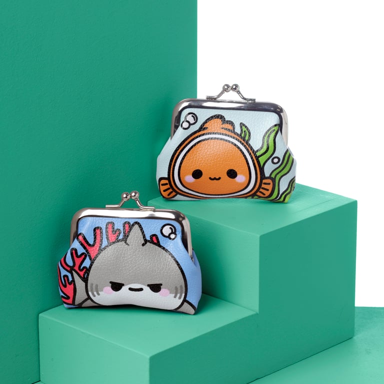 Polyurethane Fabric Tic Tac Purse - Adoramals Sealife Seaside Tote with Copper Zinc Metal Zipper Closure