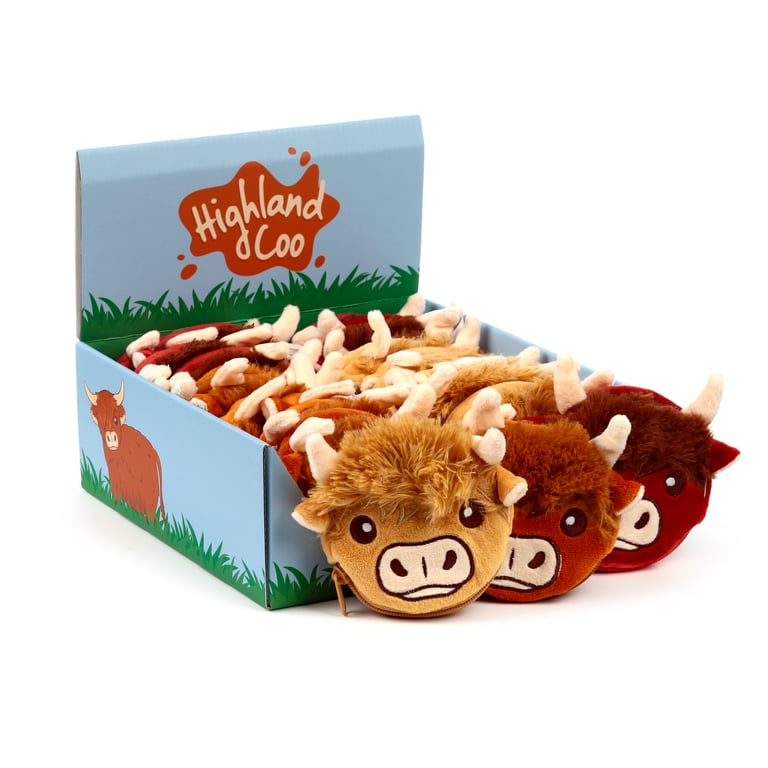 Highland Coo Cow Plush Velboa Change Purse with Metal Accent