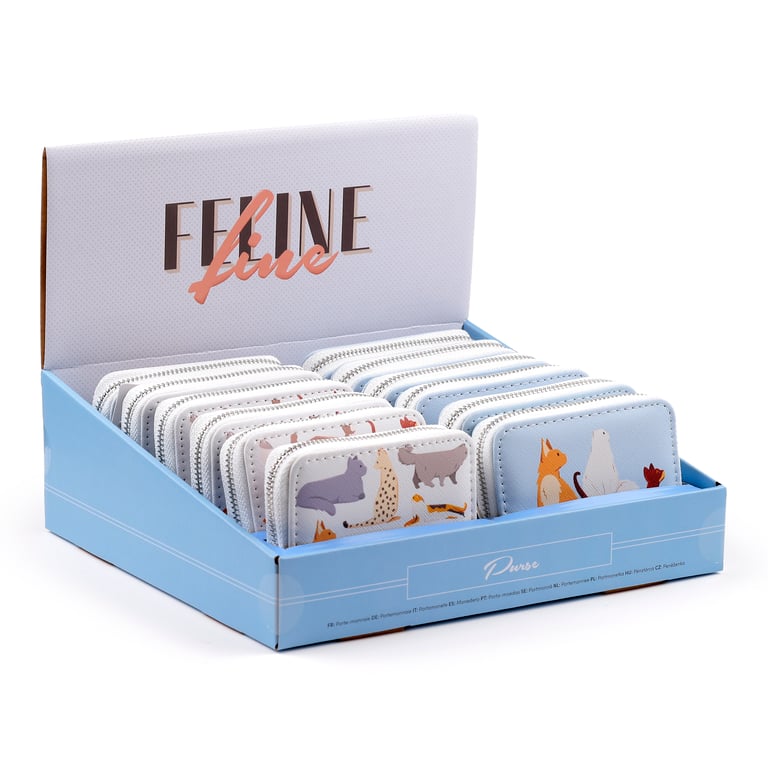 Small Zip Around Wallet - Feline Fine Cats PVC Card Holder Wallet with Metal Zip Closure