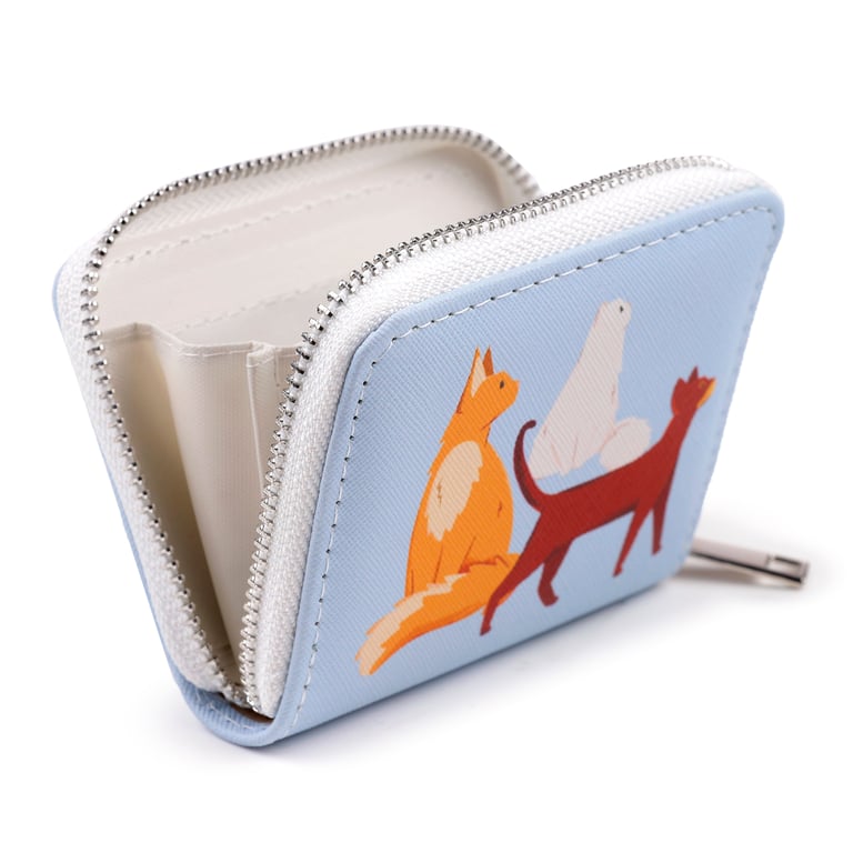 Small Zip Around Wallet - Feline Fine Cats PVC Card Holder Wallet with Metal Zip Closure