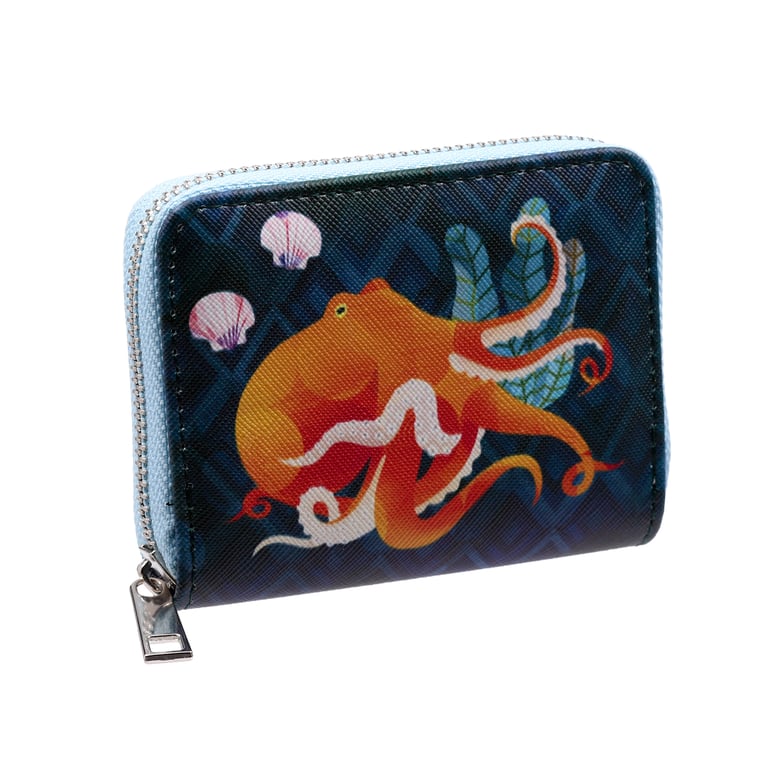 Marine Kingdom Small Zip Around Wallet - PVC & Polyester Oxford Cloth Construction with Metal Zip Closure