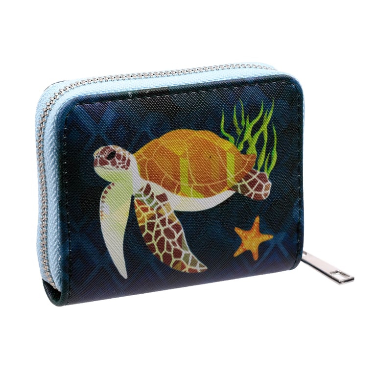 Marine Kingdom Small Zip Around Wallet - PVC & Polyester Oxford Cloth Construction with Metal Zip Closure