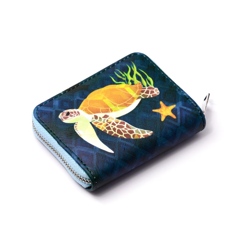 Marine Kingdom Small Zip Around Wallet - PVC & Polyester Oxford Cloth Construction with Metal Zip Closure