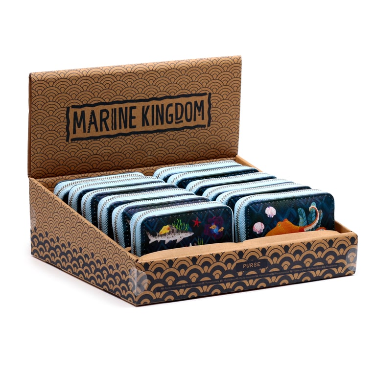 Marine Kingdom Small Zip Around Wallet - PVC & Polyester Oxford Cloth Construction with Metal Zip Closure