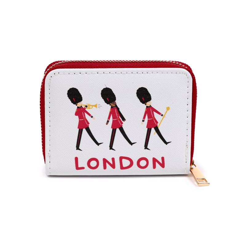 Small Zip Around Wallet - PVC & Polyester Oxford Cloth London Souvenir Wallet with Metal Zip Closure