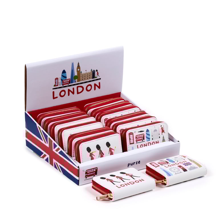 Small Zip Around Wallet - PVC & Polyester Oxford Cloth London Souvenir Wallet with Metal Zip Closure