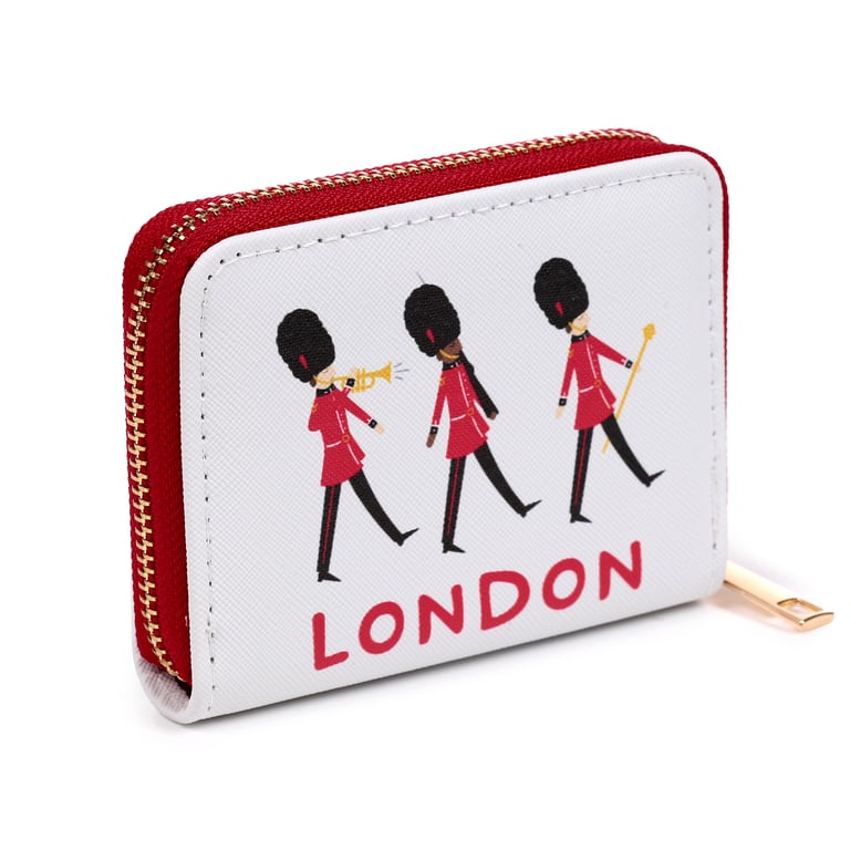 Small Zip Around Wallet - PVC & Polyester Oxford Cloth London Souvenir Wallet with Metal Zip Closure
