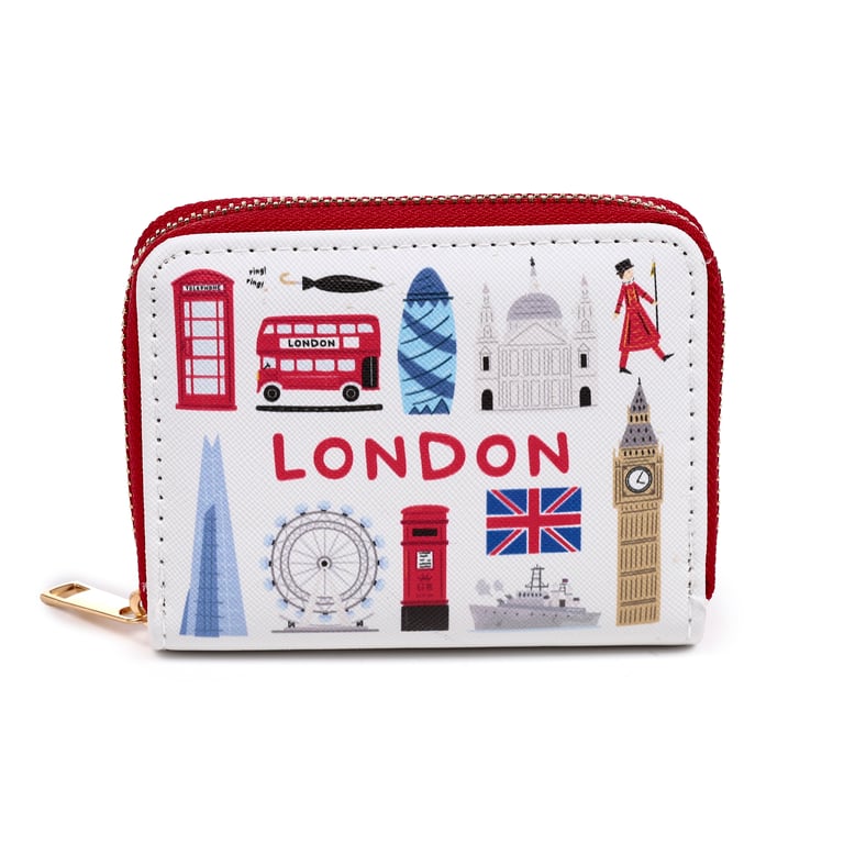 Small Zip Around Wallet - PVC & Polyester Oxford Cloth London Souvenir Wallet with Metal Zip Closure